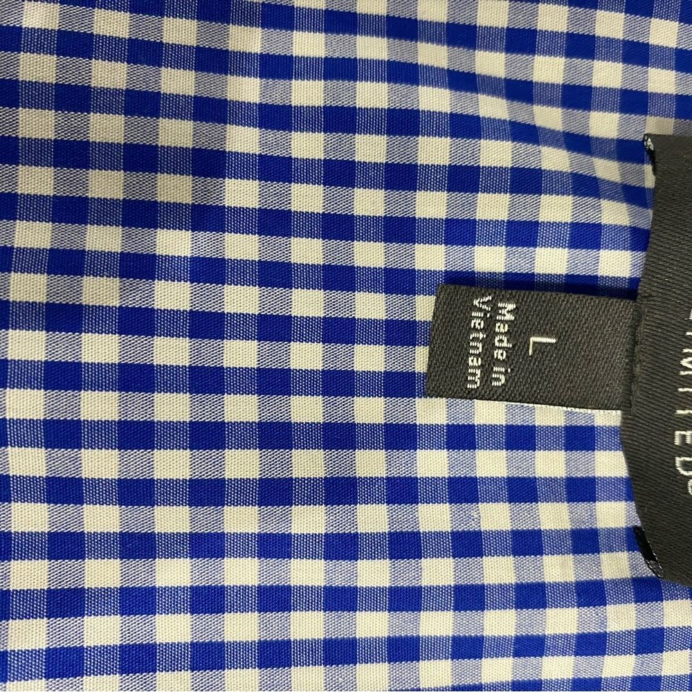 The limited wrap blue and white flutter sleeve check Blouse Size Large - Picture 4 of 7